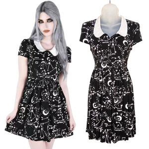 KILLSTAR Black White Milky Way Babydoll Dress Cap Sleeve Jersey Knit Women's XS